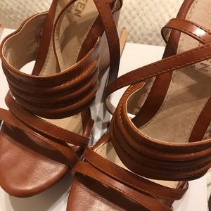 Brown strapped ladies wedges